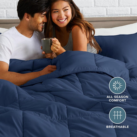 Bare Home Comforter Set - 1800 Ultra Soft (Oversized Queen, Dark Blue)