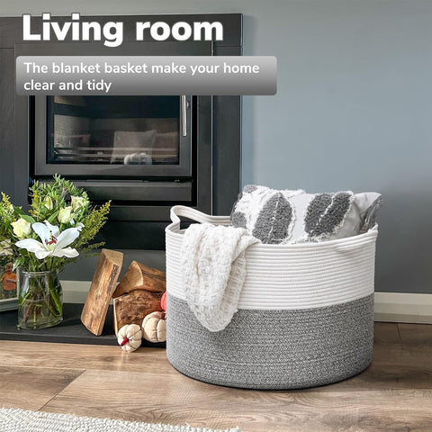 Goodpick Woven Blanket Basket Living Room, Toy Bin for Playroom, 85L