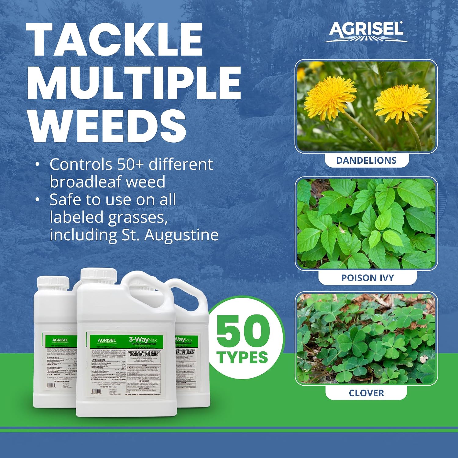 Agrisel 3 Way Max Weed Killer, Eliminate 50+ Weeds, Pet Safe, 128 Ounces