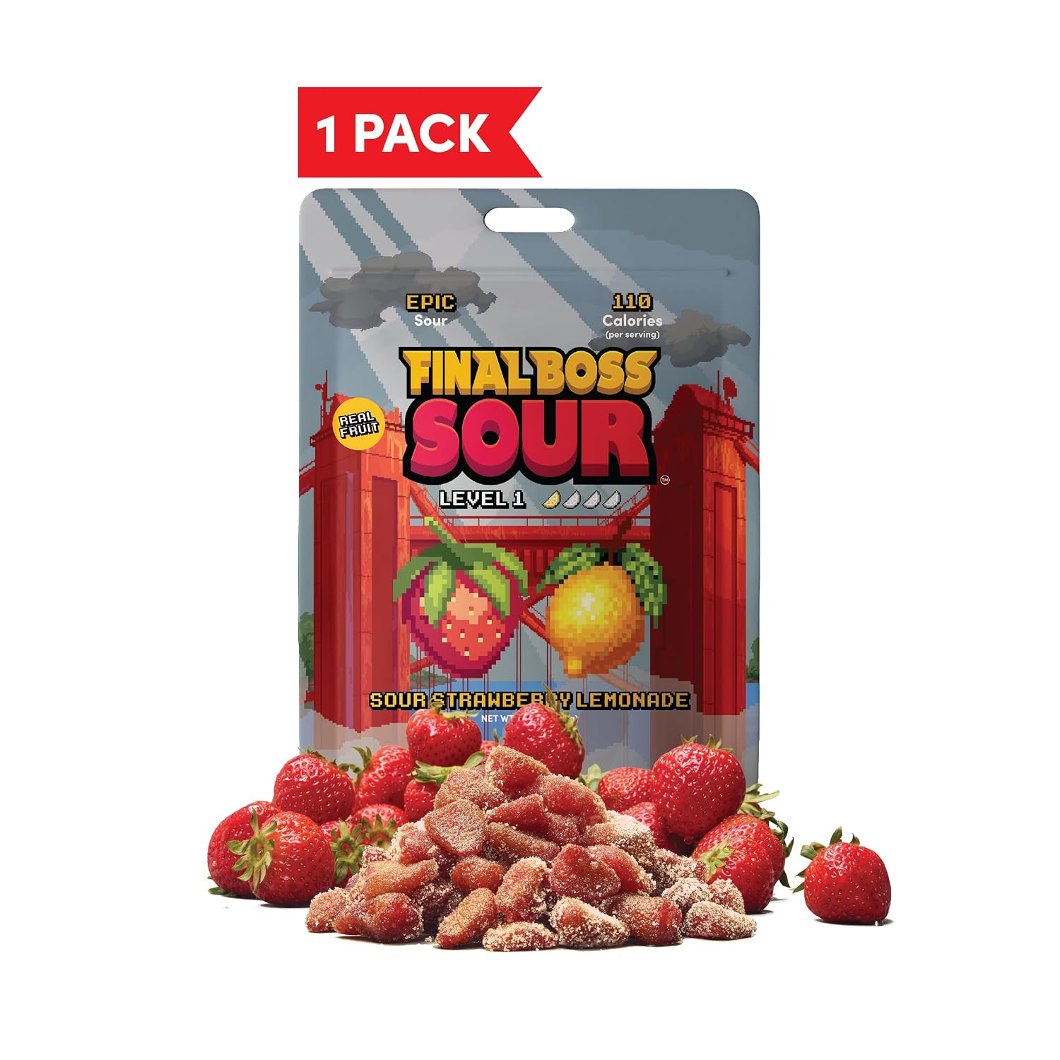 Final Boss Sour Fruit Candy, Strawberry Lemonade, Level 1, 1 Pack