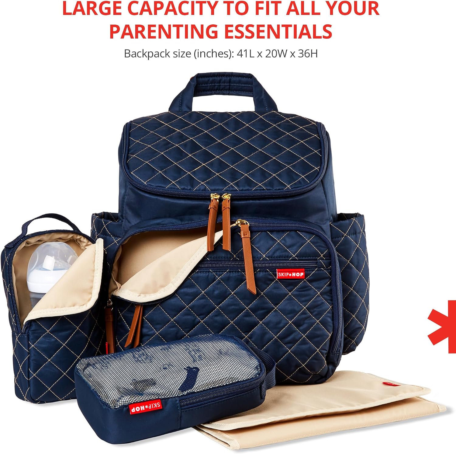Skip Hop Diaper Bag Backpack: Forma, Multi-Function Baby Travel Bag with Changing Pad & Stroller Attachment, Navy
