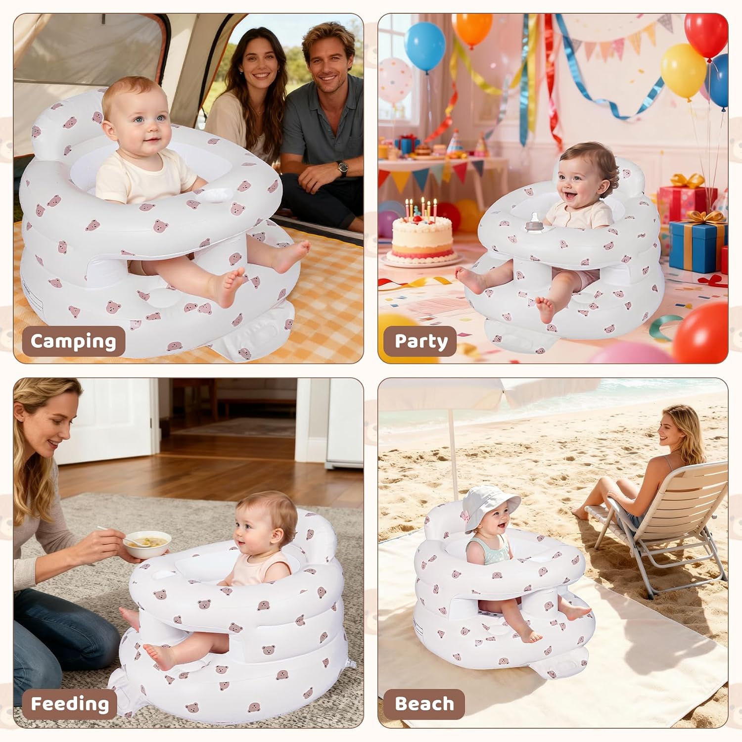 Upgraded Inflatable Baby Seat, Sit Me Up Floor Seat for Baby Chair, Bear