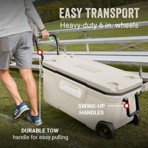 Coleman Classic Series Insulated Portable Rolling Cooler with Wheels, Leak-Resistant Outdoor Hard Cooler Keeps Ice up to 5 Days