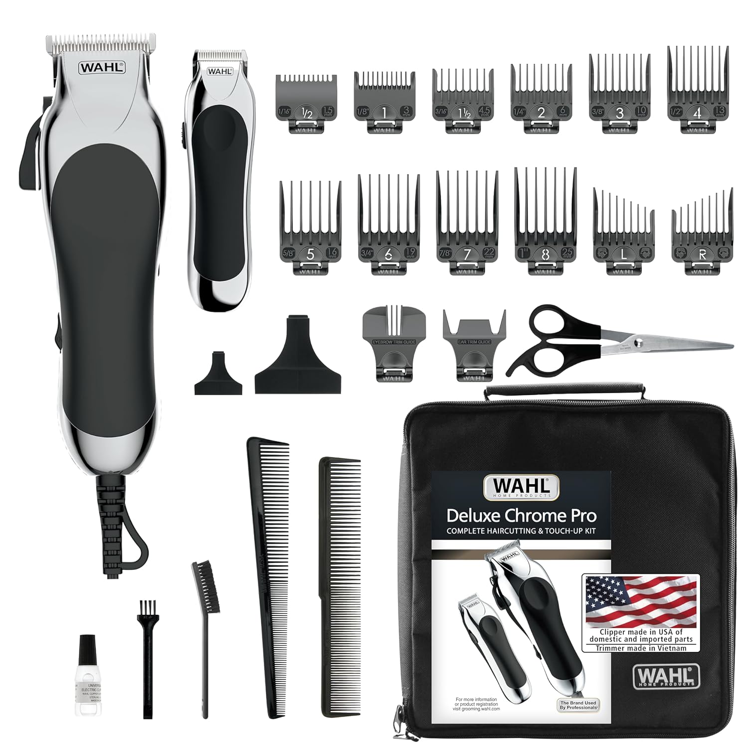 Wahl Clipper USA Deluxe Corded Chrome Pro Complete Hair & Trimming Kit