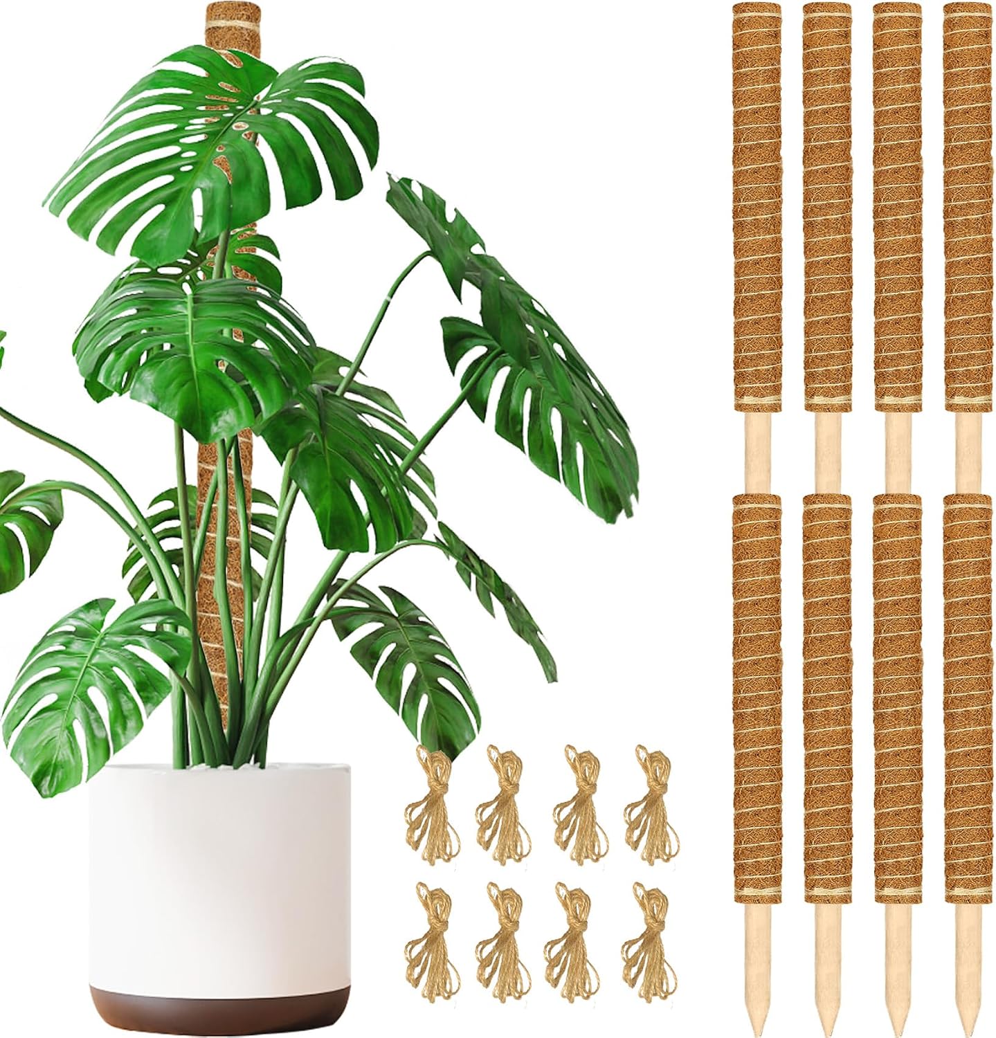 JJGoo Moss Pole for Plants Monstera,【8 Pack】 23.6 inch Plant Support Pole, Extendable Coir Totem Pole for Potted Plants Pothos, Train Indoor Climbing Plants to Grow Upwards