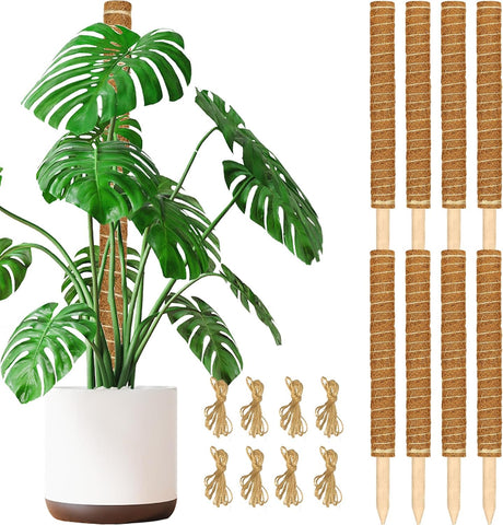 JJGoo Moss Pole for Plants Monstera,【8 Pack】 23.6 inch Plant Support Pole, Extendable Coir Totem Pole for Potted Plants Pothos, Train Indoor Climbing Plants to Grow Upwards