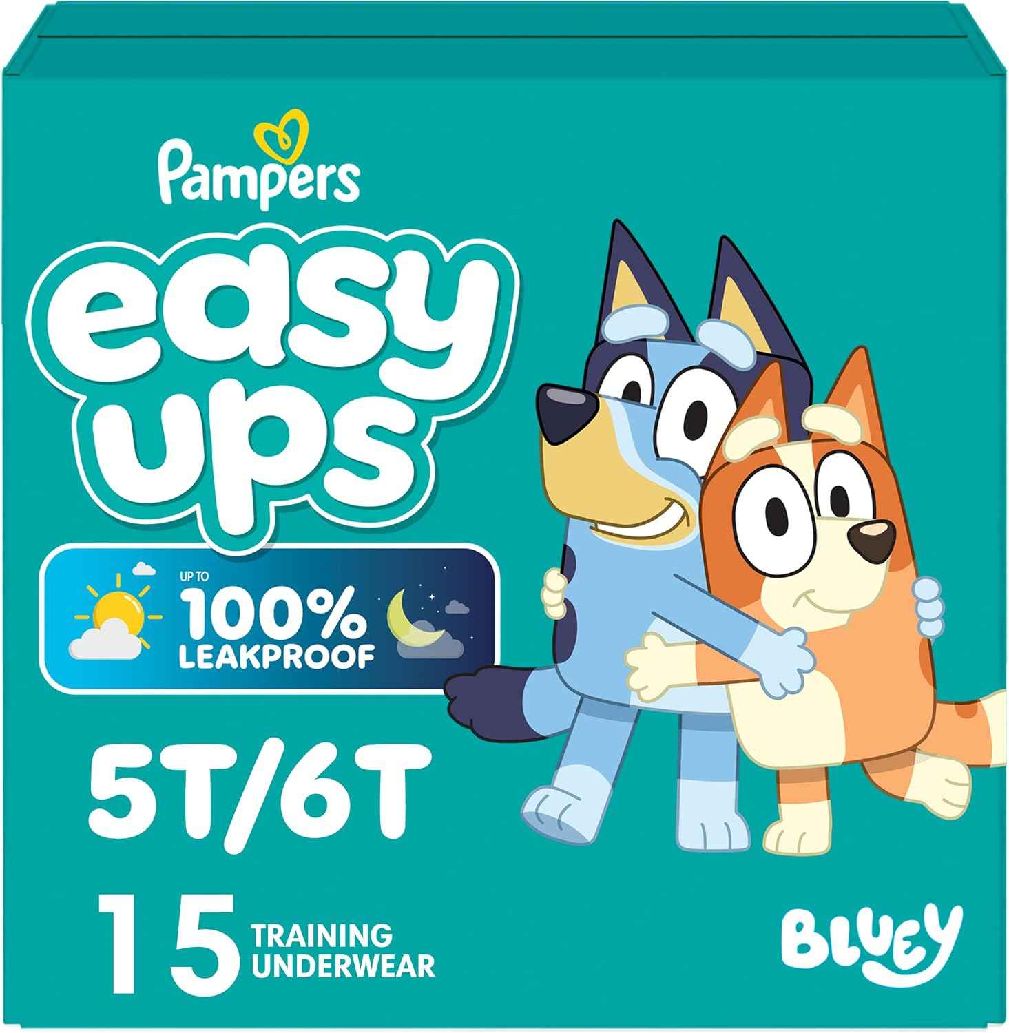 Easy Ups Girls & Boys Potty Training Pants, Size 7 (5T6T), 15 Count, Bluey Absorbent Training Underwear, Up to 100% Leakproof Day and Night, Hypoallergenic (Packaging May Vary)
