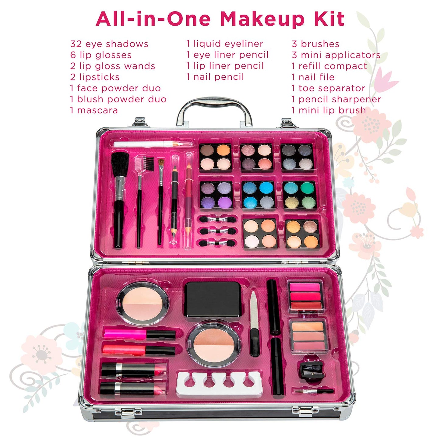 Vokai Makeup Kit Set - 32 Eye Shadows 6 Lip Glosses 2 Lip Gloss Wands 2 Lipsticks 1 Face Powder Duo 1 Blush Powder Duo 1 Mascara - Case with Carrying Handle