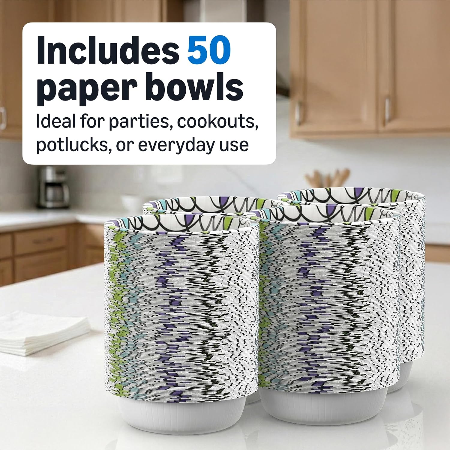 Amazon Basics Ultra Disposable Paper Bowls, 20 Oz, Microwave Safe, Soak Proof, Strong & Sturdy, White, 50 Count, Packaging May Vary