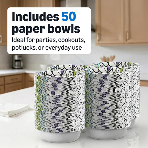 Amazon Basics Ultra Disposable Paper Bowls, 20 Oz, Microwave Safe, Soak Proof, Strong & Sturdy, White, 50 Count, Packaging May Vary