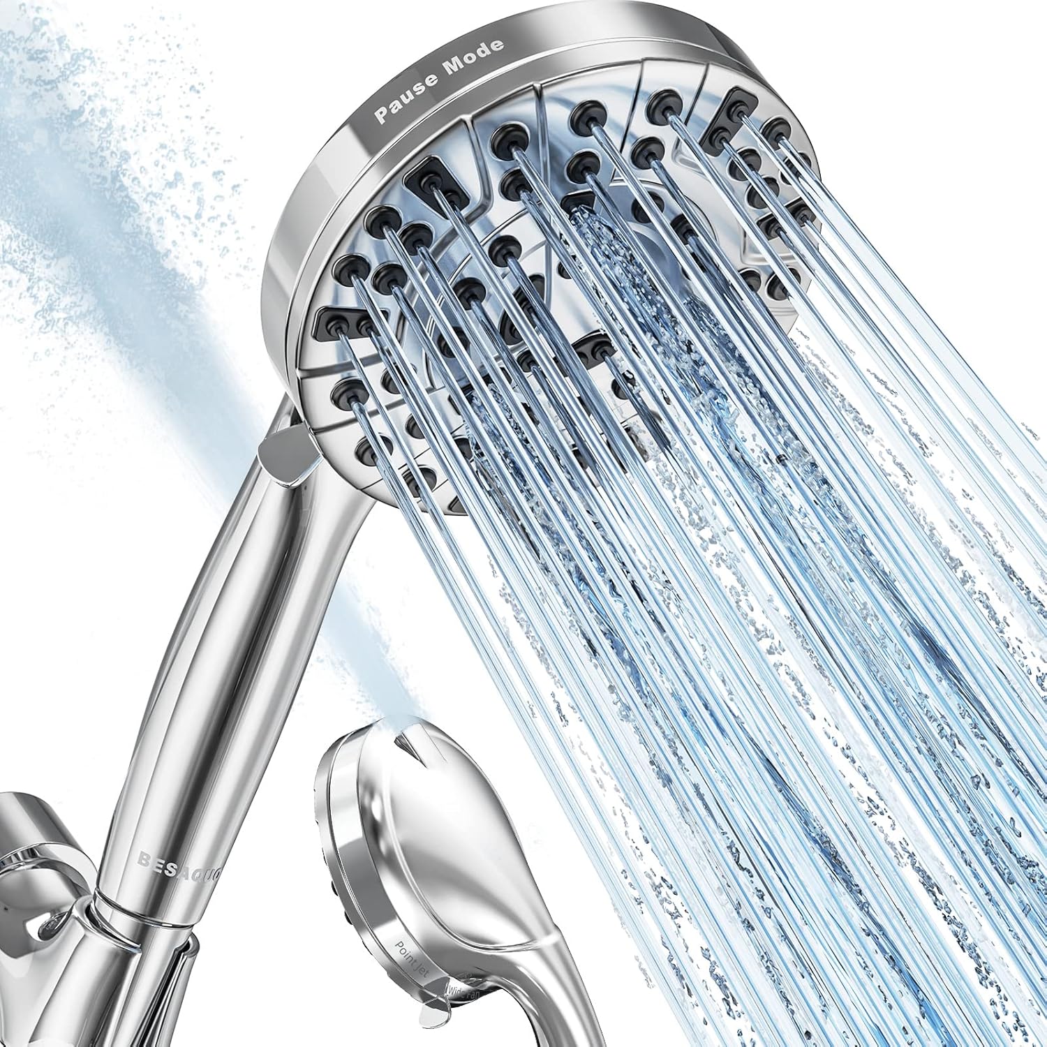 BESAQUO 9 Functions High Pressure Shower Head with Handheld,Built-in Pause Mode&Power Wash,Non-Clogging Nozzles,6ft Hose&Bracket
