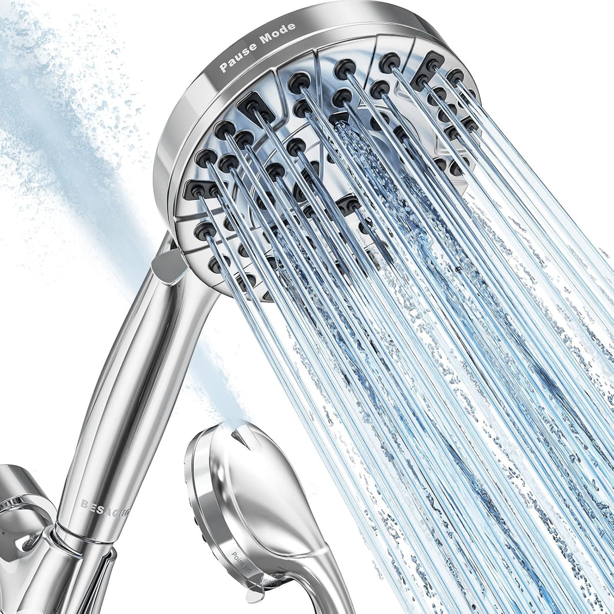 BESAQUO 9 Functions High Pressure Shower Head with Handheld,Built-in Pause Mode&Power Wash,Non-Clogging Nozzles,6ft Hose&Bracket