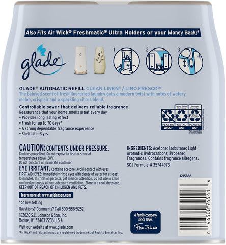 Glade Automatic Spray Air Freshener Refill, Clean Linen, 2 Count