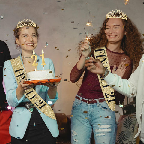 21st Birthday Decorations for Her Gold Tiara Sash Candle
