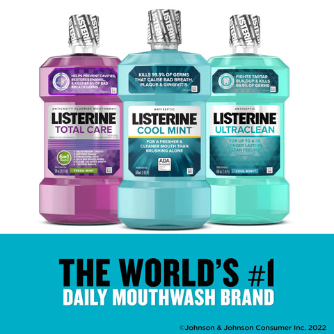 Listerine Cool Mint Mouthwash, Kills 99.9% of Germs That Cause Bad Breath, Plaque and Gingivitis, Antiseptic, Cool Mint Flavor, 1 L, 2 Pack