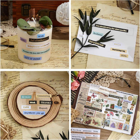 2500+ Pcs Word Stickers for Journaling, 50 Sheets Quote Sticker Gold Foil Art Scrapbook Supplies for Junk Journal, Scrapbooking Supplies for Bullet Journal Craft Small Talk Stickers for DIY Gift Card
