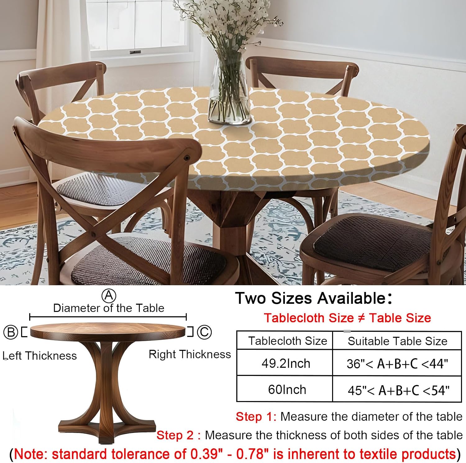 opstellen Fitted Round Tablecloth Weather Proof Table Cloth Heavy Duty Polyester Indoor Outdoor Circle Cover for 36-44" Tables Outside Parties Gear Gifts Spring Summer Fall Picnic Garden Necessities