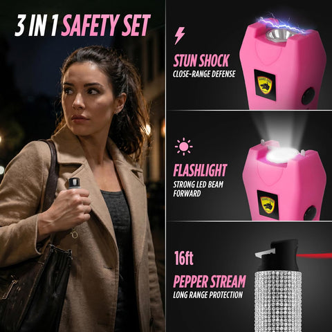 Guard Dog Security Pepper Spray and Stun Gun Flashlight, Rechargeable, Self-Defense Keychain for Women, Pepper Spray Stun Gun Combo, Personal Security Value Set, Rechargeable Flashlight