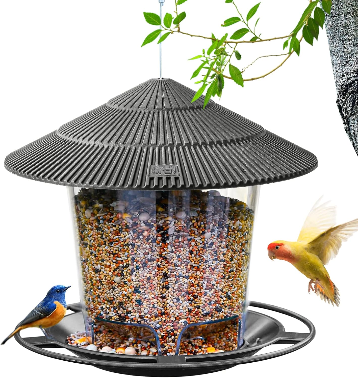 Hanizi Bird Feeder Outdoor Hanging for Wild Bird Seed, Grey