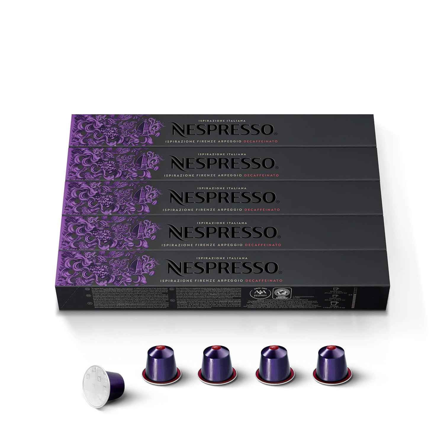 Nespresso Original, Arpeggio Decaffeinato, 50-Count Espresso Coffee Pods | Capsules Dark Roast Pack of 1