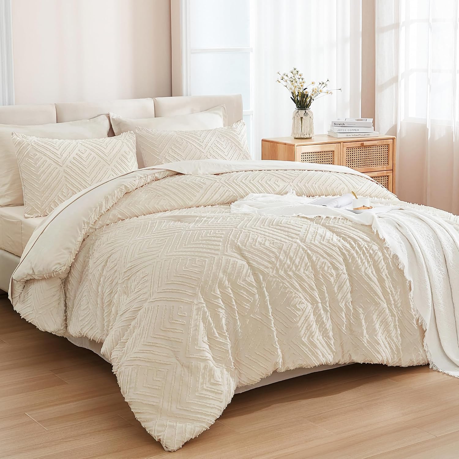 Andency Full Size Comforter Set 7 Pieces, Beige