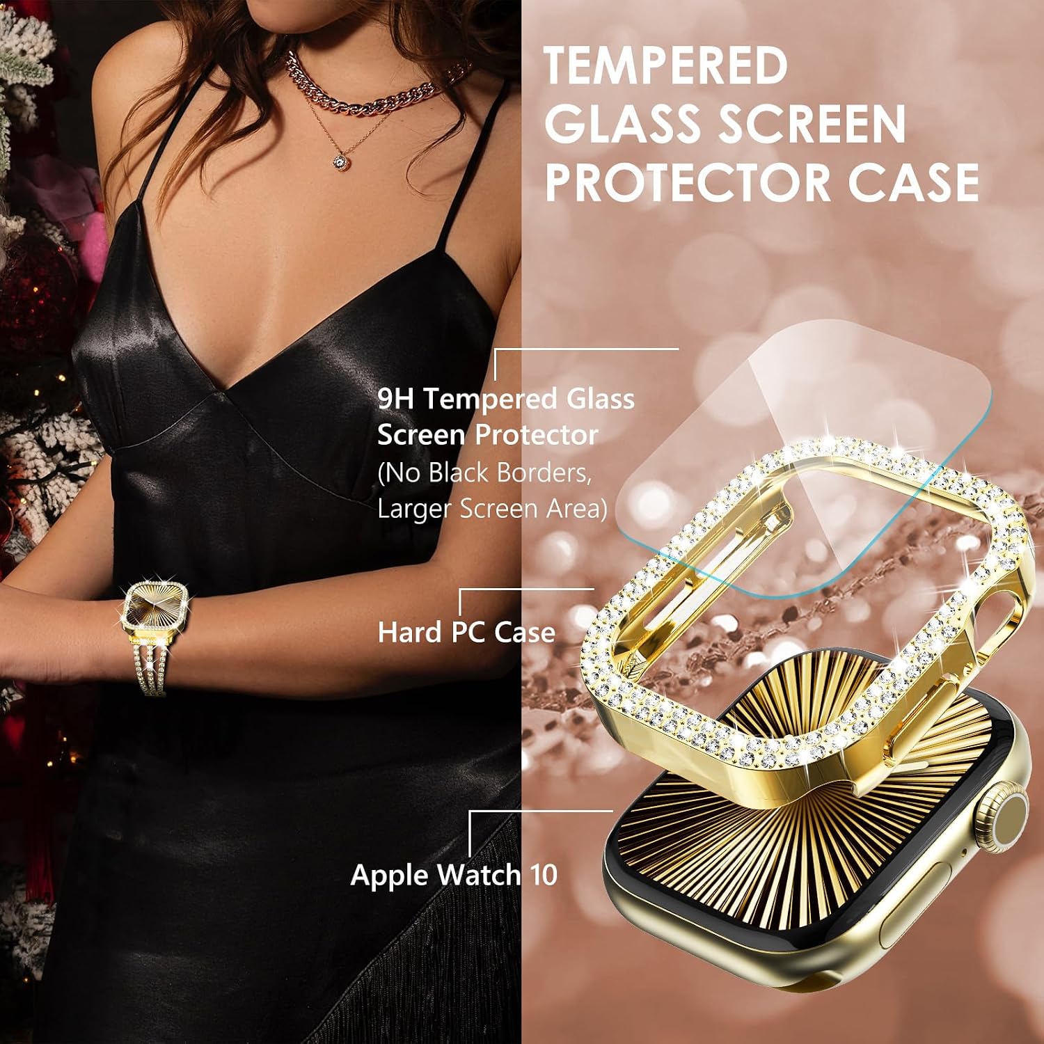Surace Bling Case with Screen Protector for Apple Watch Series 11/10 42mm