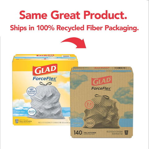 Glad ForceFlex Tall Kitchen Trash Bags, 13 Gallon, Fresh Clean, 140 Count (Package May Vary)