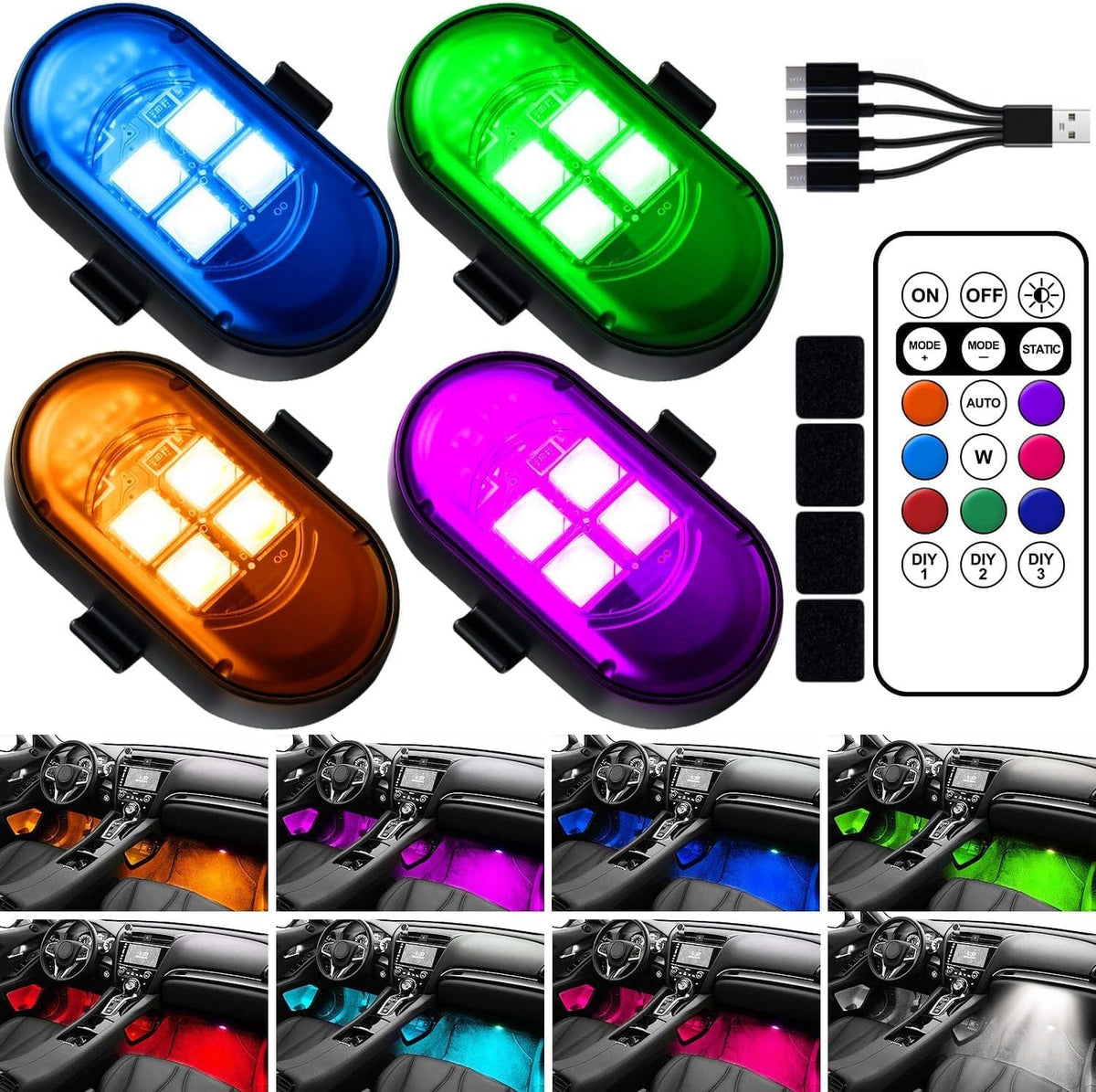 Wireless LED Lights for Car, Rechargeable Interior Car Lights