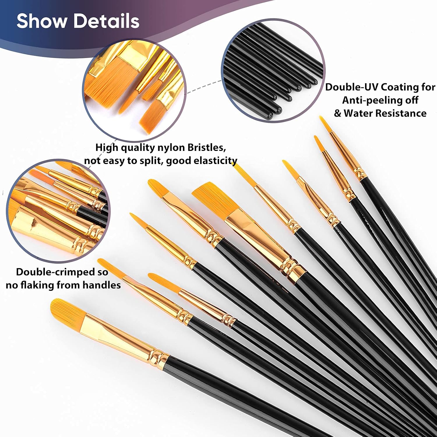 Artstorys Paint Brushes Set, 20 Pcs Acrylic Oil Watercolor Painting Brushes