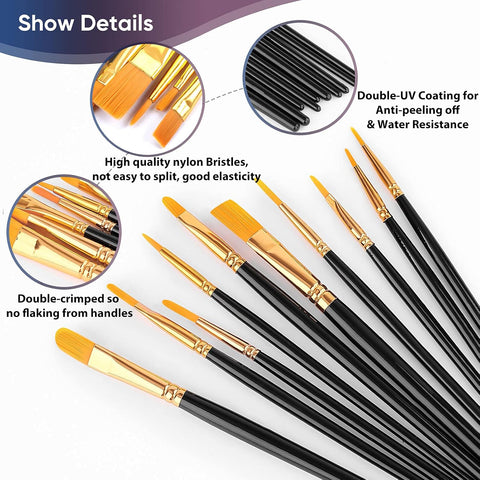 Artstorys Paint Brushes Set, 20 Pcs Acrylic Oil Watercolor Painting Brushes