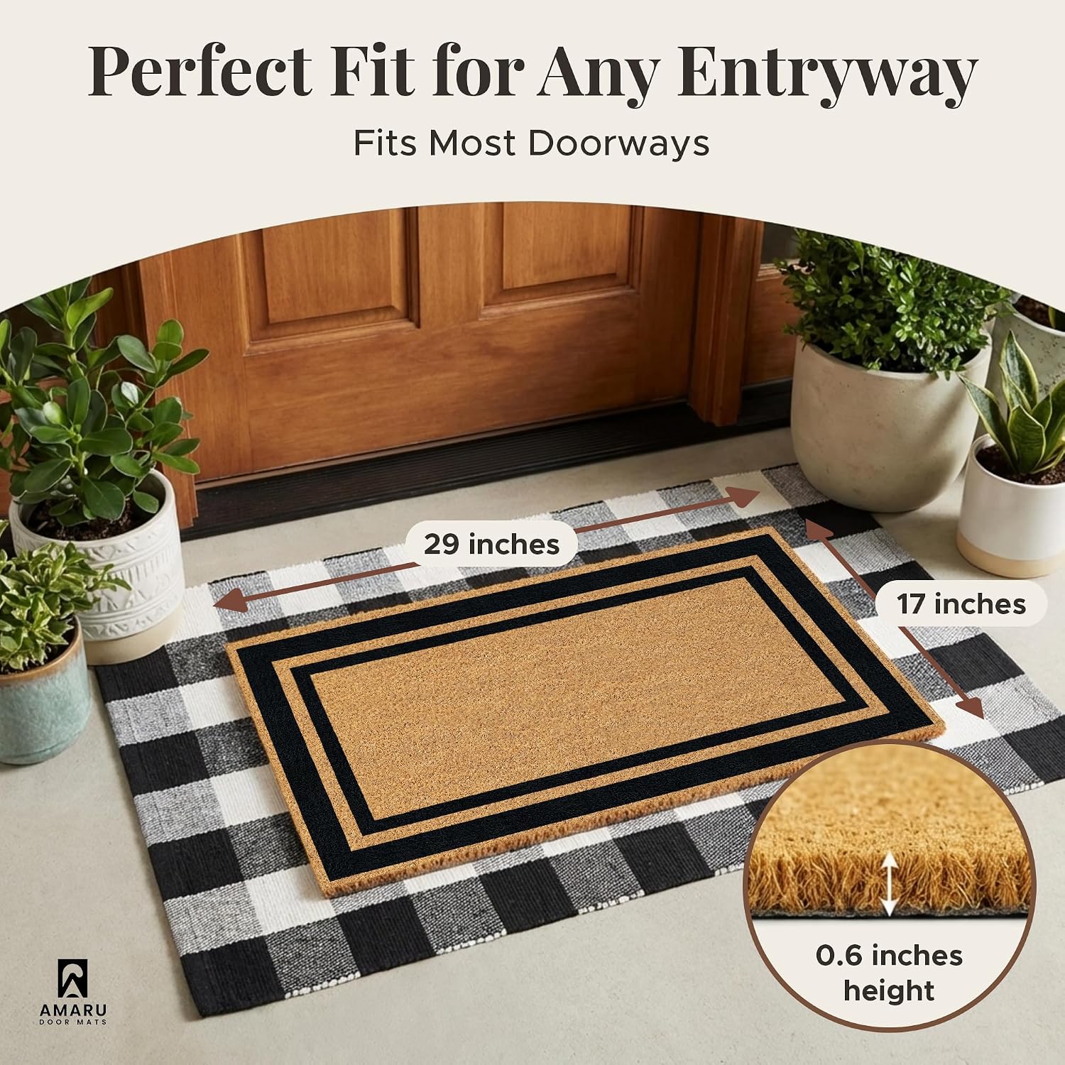 Coir Welcome Mat, Non-Slip, Edge, 17 x 29 in