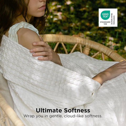 Bedsure Cooling Waffle Blanket for Hot Sleepers, Ivory, Queen, 90"x90"