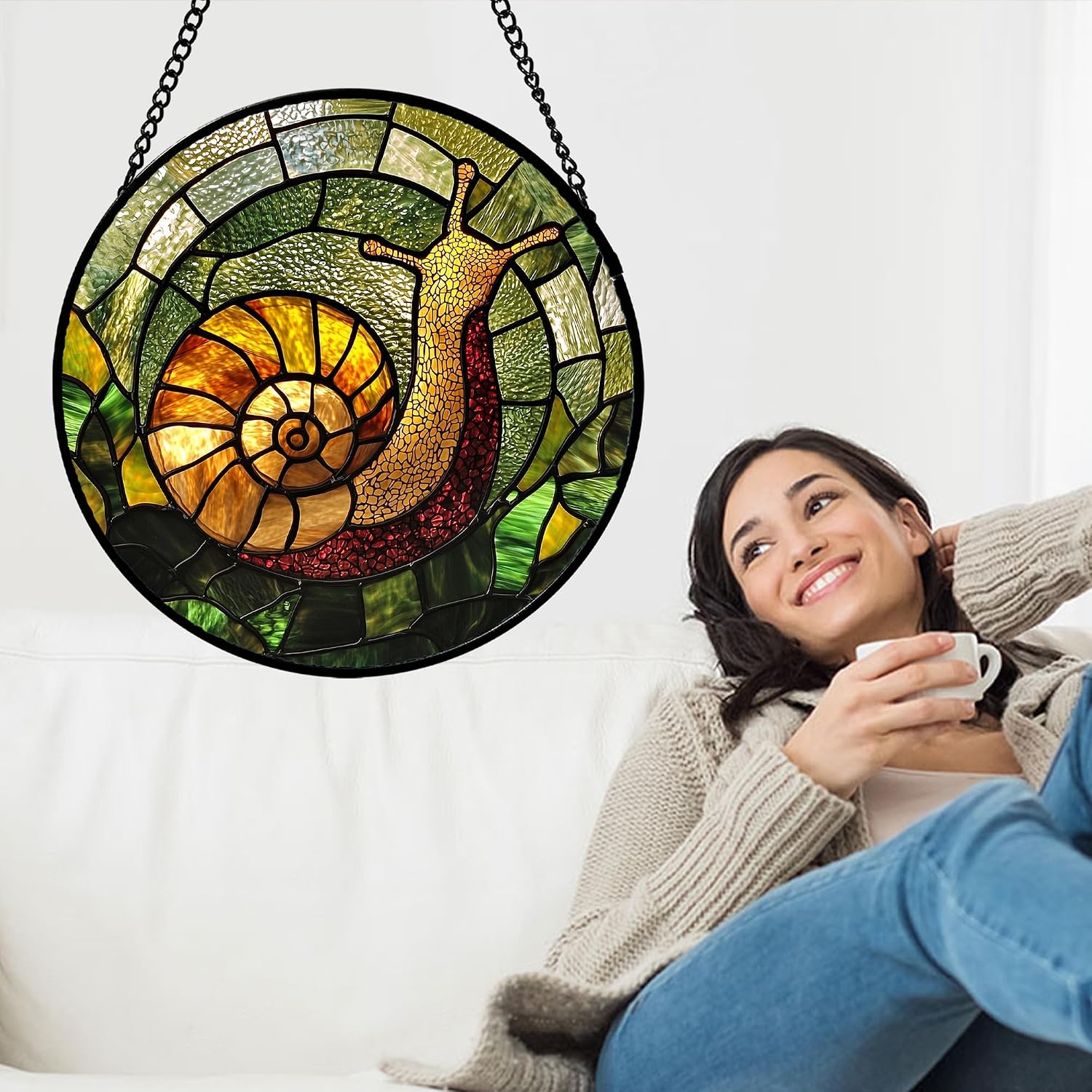 Stained Glass Window Hanging Snails Suncatcher Gifts for Women 6.3"