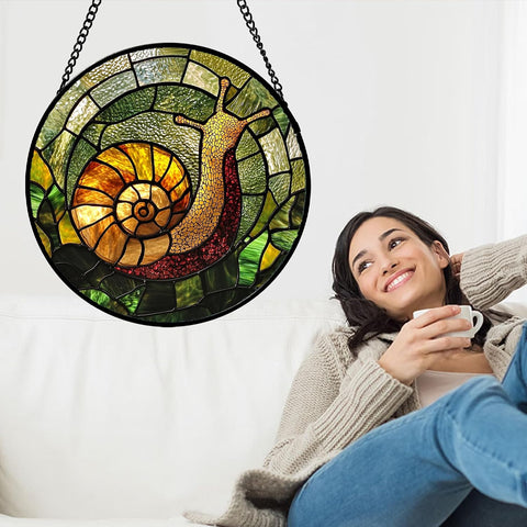 Stained Glass Window Hanging Snails Suncatcher Gifts for Women 6.3"