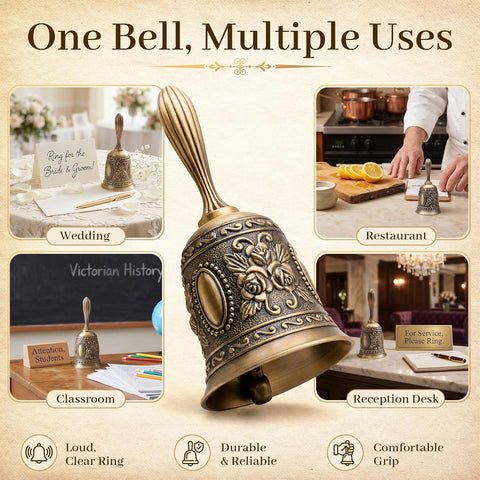 DomeStar Vintage Brass Hand Bell – Loud Call Bell for Bedside, Dinner, Wedding, Christmas & Holiday Party