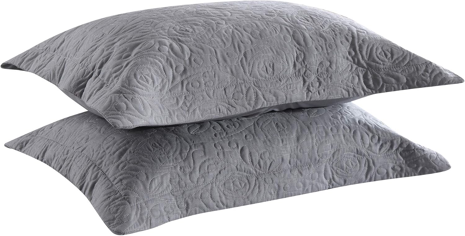MarCielo 2-Piece Embroidered Pillow Shams, King Decorative Microfiber Pillow Covers Set, King Size (Grey)