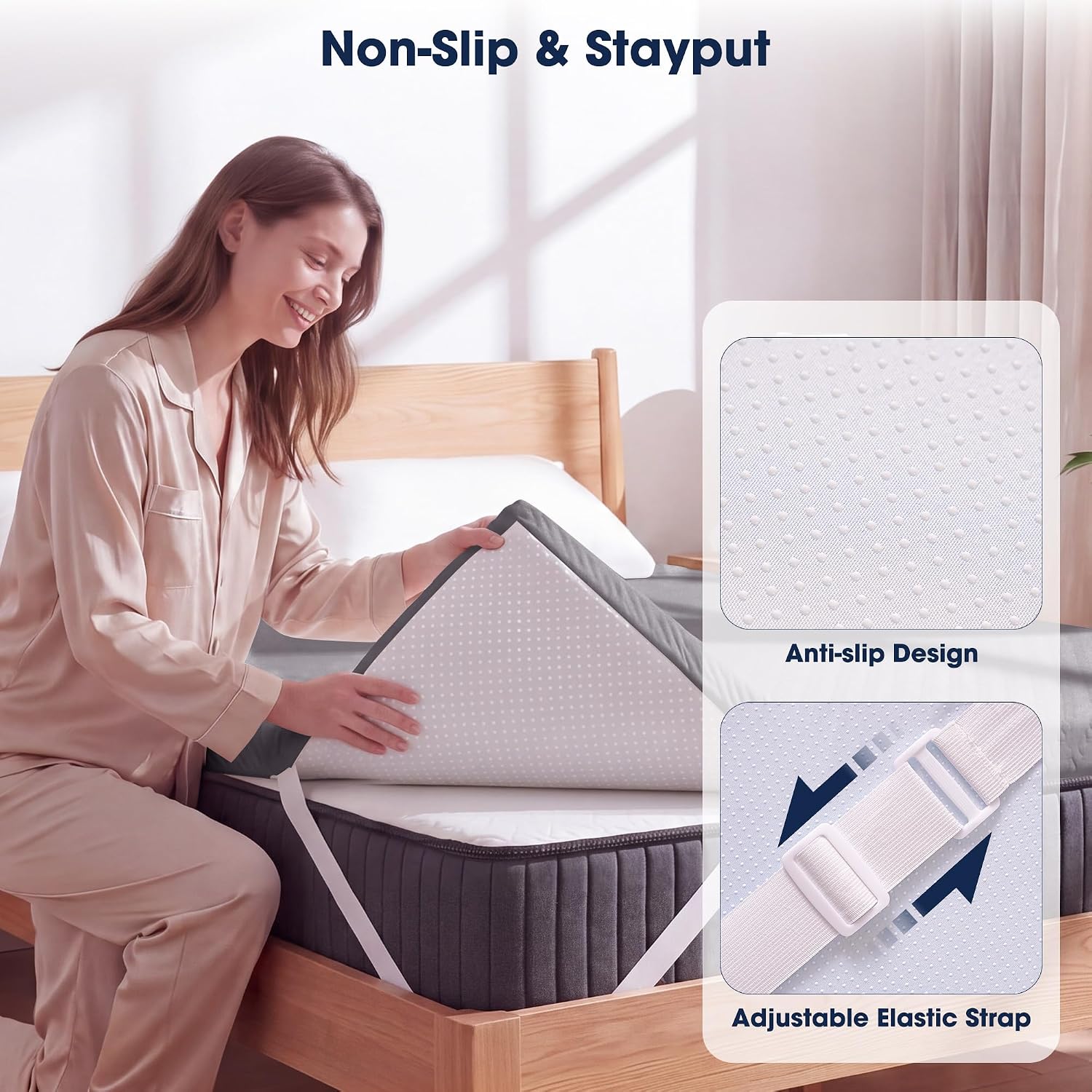 VALUXE 3 Inch Gel Memory Foam Mattress Topper California King Size High Density Cooling Pad Pressure Relief Bed Topper Grey (with Removable & Washable Bamboo Cover)