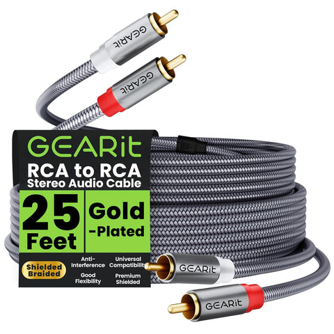 GEARit RCA Cables 25 ft, RCA Cables Car Audio with Dual Shielding & Gold-Plated Connectors, RCA Cable for Subwoofer Cable, Hi-Fi System, Amplifier, Active Speakers, Gaming Consoles