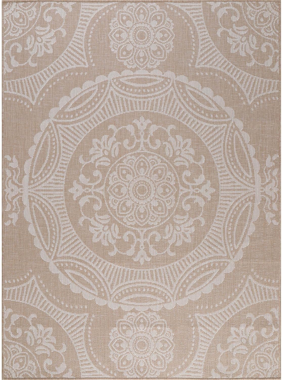 Luul Home Medallion Outdoor Rug 8x10 Washable Outside Carpet for Indoor Patio Porch Waterproof Easy Cleaning Non Shedding Area Rugs Beige 8 x 10