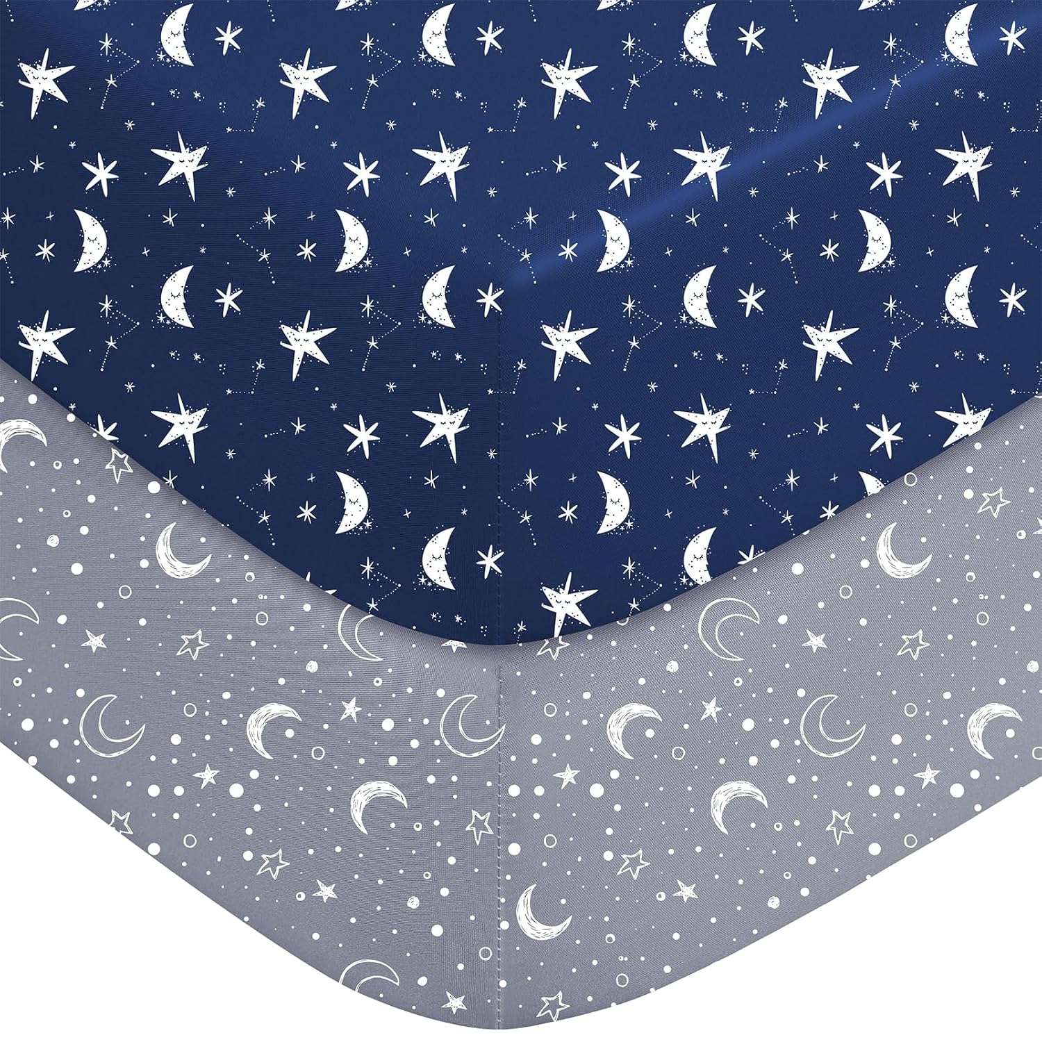 2-pk Crib Sheets for Boys Girls Neutral 52x28 (Blue Grey+Star)