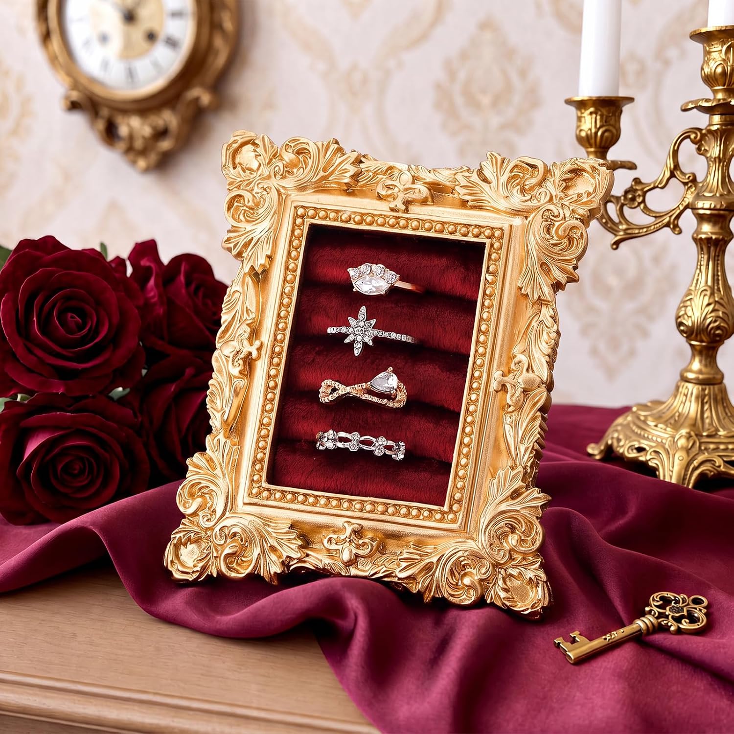 Liliaafar Vintage Ring Holder Dark Red Mat Rectangle Ring Wedding Display