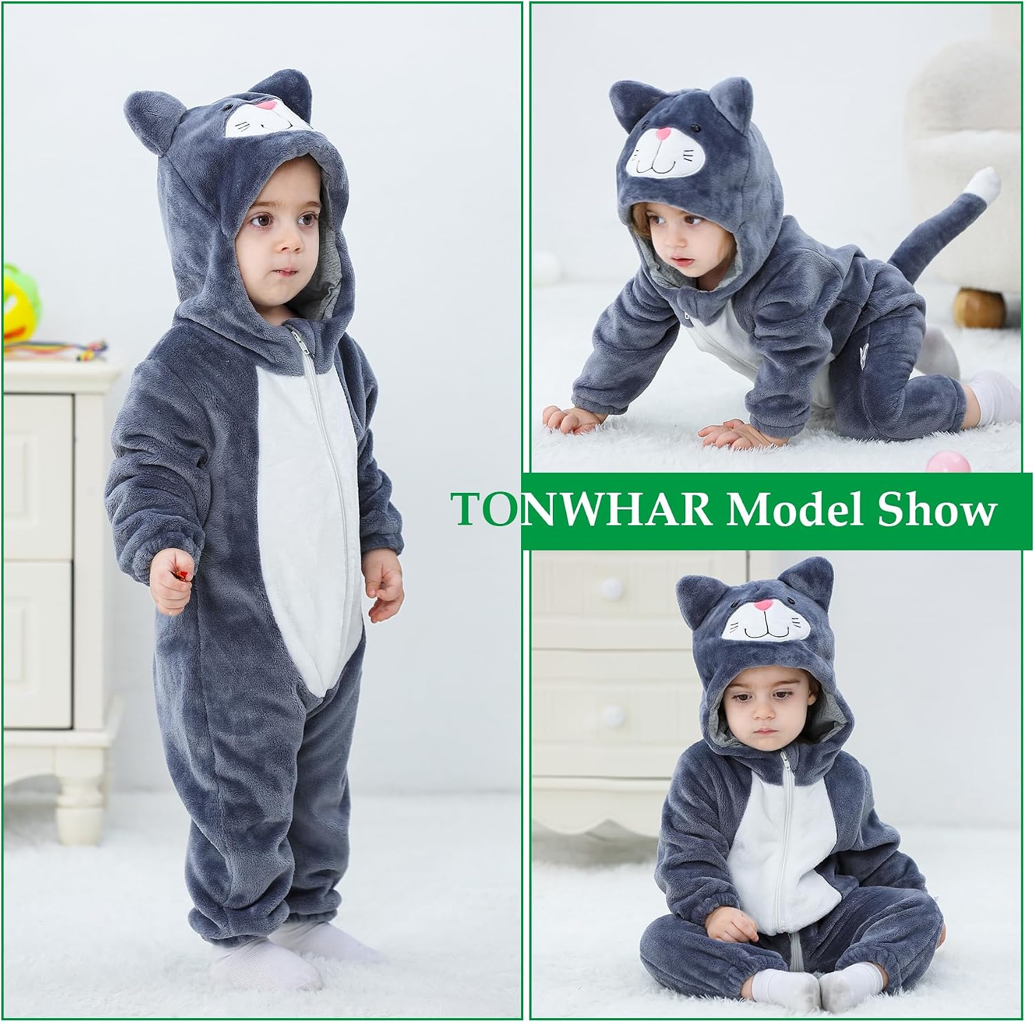 TONWHAR Baby Halloween Costume Hooded Romper – Infants Toddlers Animal Jumpsuit for Fall Winter Kids Daily Playwear