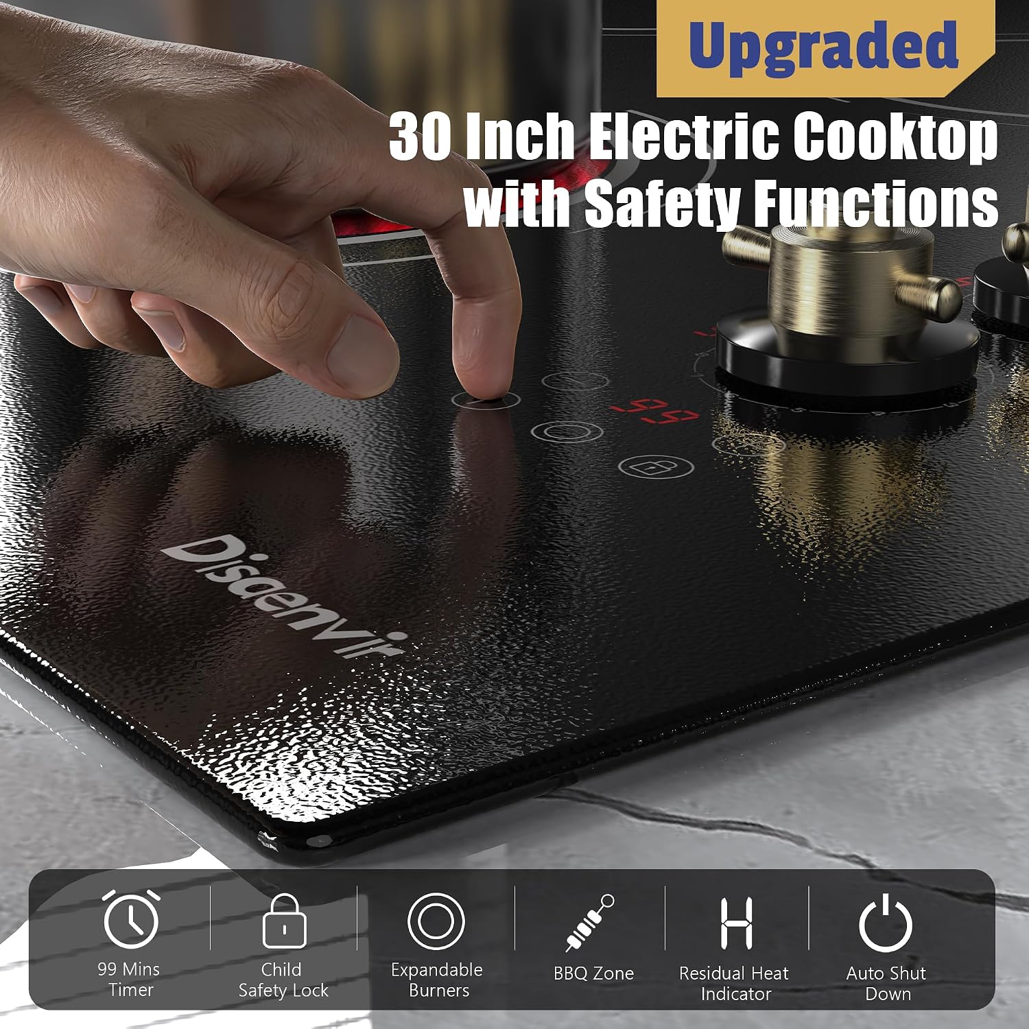 Upgraded 30" Electric Cooktop 8600W High Power Built-in 240V