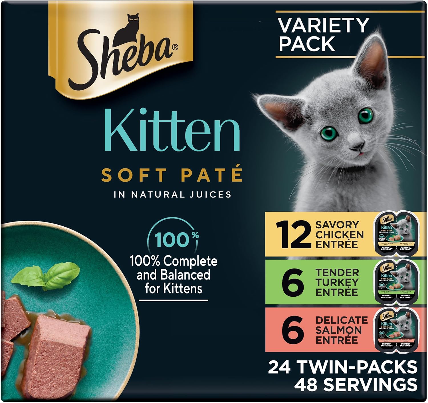 Sheba Perfect Portions Kitten Pate Wet Cat Food, Multipack, 2.6 oz, 24 ct