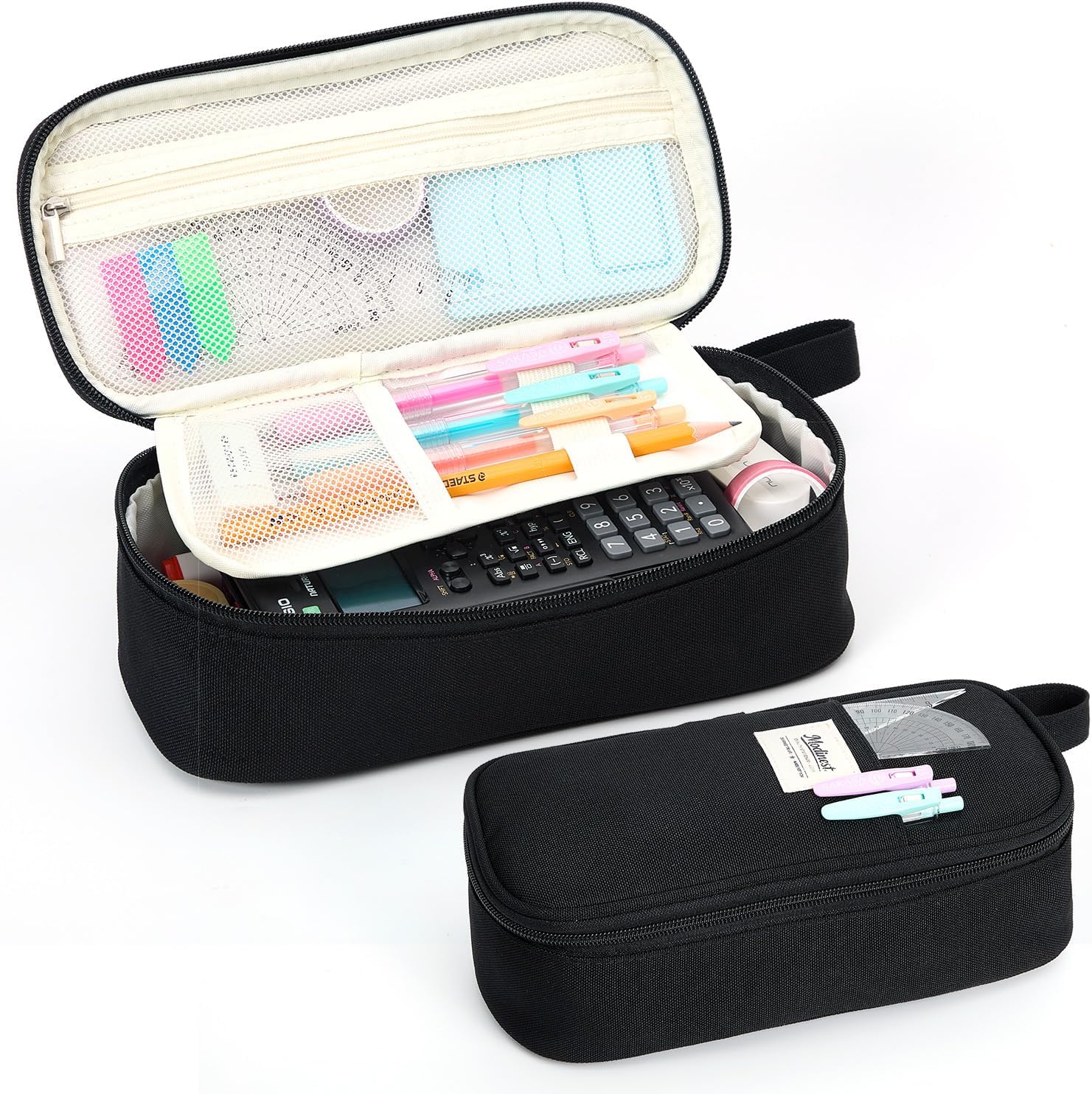 Pencil Case Pouch, Large Capacity Pen Bag Organizer, Cute Aesthetic Pencil Box for Girls Boys Kids, Back to School Supplies, Teacher Supplies Classroom Essentials, Black