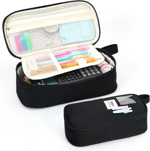 Pencil Case Pouch, Large Capacity Pen Bag Organizer, Cute Aesthetic Pencil Box for Girls Boys Kids, Back to School Supplies, Teacher Supplies Classroom Essentials, Black