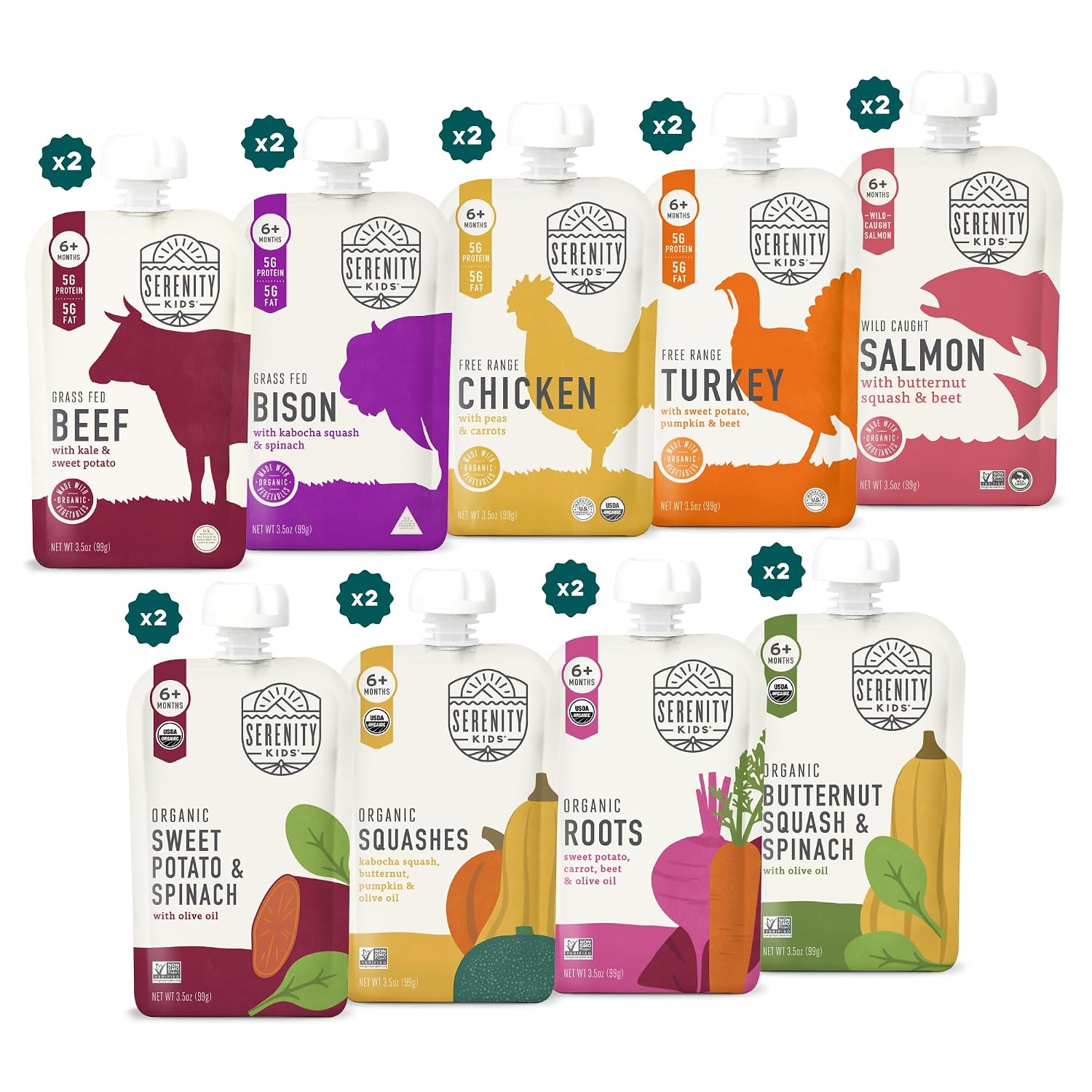 Serenity Kids Baby Food Pouches, No Added Sugar, 5g Protein, 3.5 Oz,18 Pack