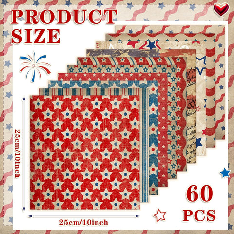 Ganeen 60 Pcs 10 x 10 Inch Vintage Red White Blue Quilting Fabric Squares