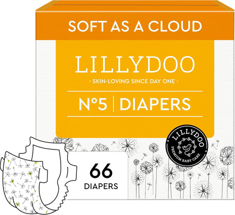 LILLYDOO Baby Diapers, Size 5 (24+ lbs), 66 Count, Hypoallergenic & TCF