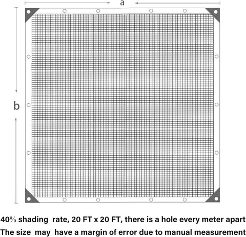 winemana 20 x 20 FT Black Shade Cloth, Durable Mesh Tarp Garden Sun Shade